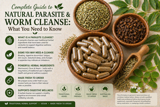 Traditional herbal cleanse capsules with wormwood clove neem and natural wellness ingredients